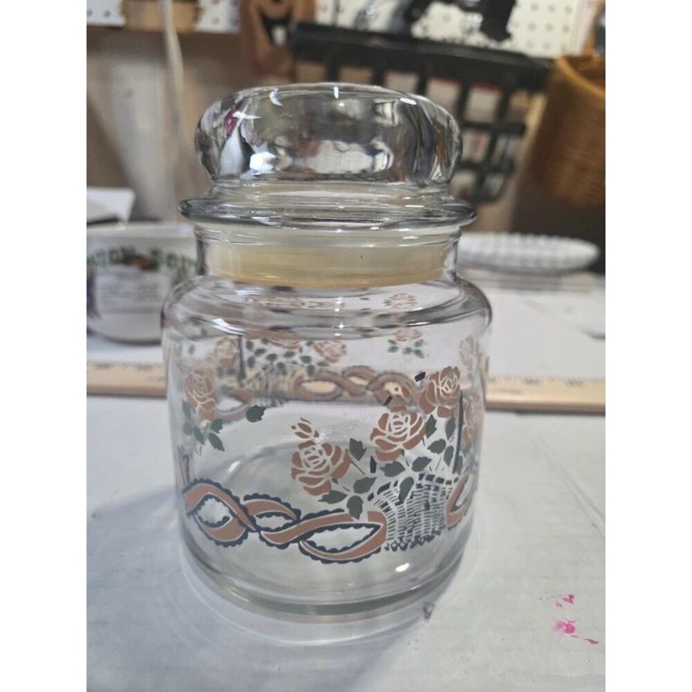 Vintage Floral Glass Apothecary Jar with Lid